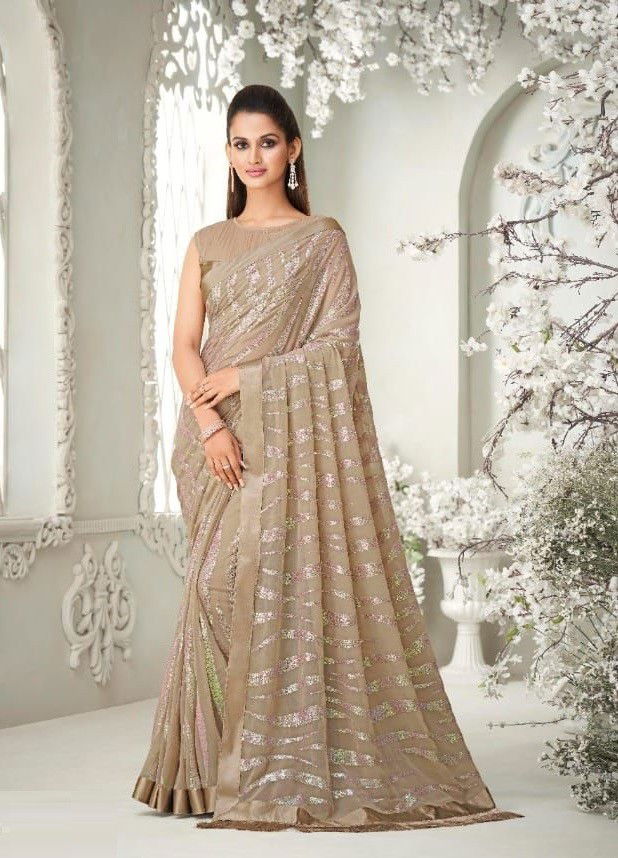 Chikoo Colour Hit Design TFH New Latest Party Wear Soft Georgette Saree Collection 6415